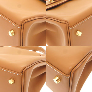 新品同様 エルメス ケリー28 内縫い ヴァッシュ ナチュラル ゴールド金具 □B刻印 ハンドバッグ バッグ 茶 0386 【中古】 HERMES