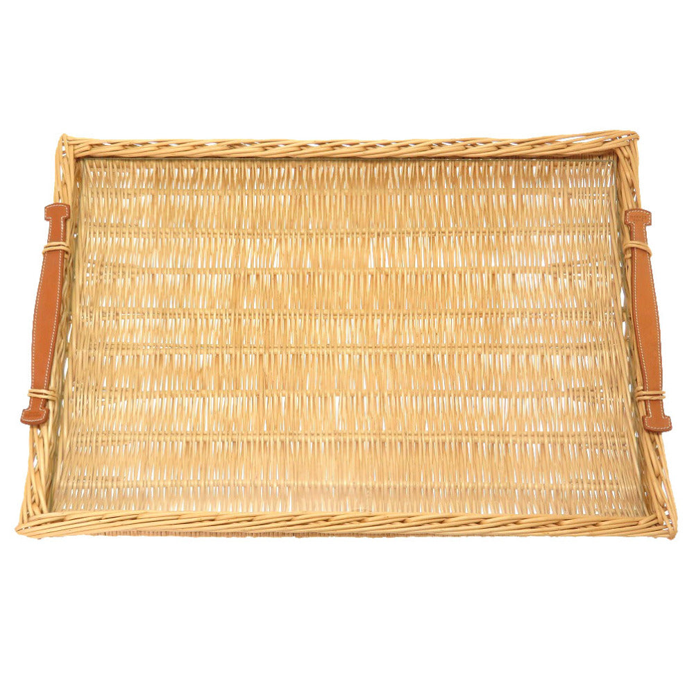 新品同様 エルメス ピクニック ストロー レザー ナチュラル ブラウン トレイ 0043 【中古】 HERMES