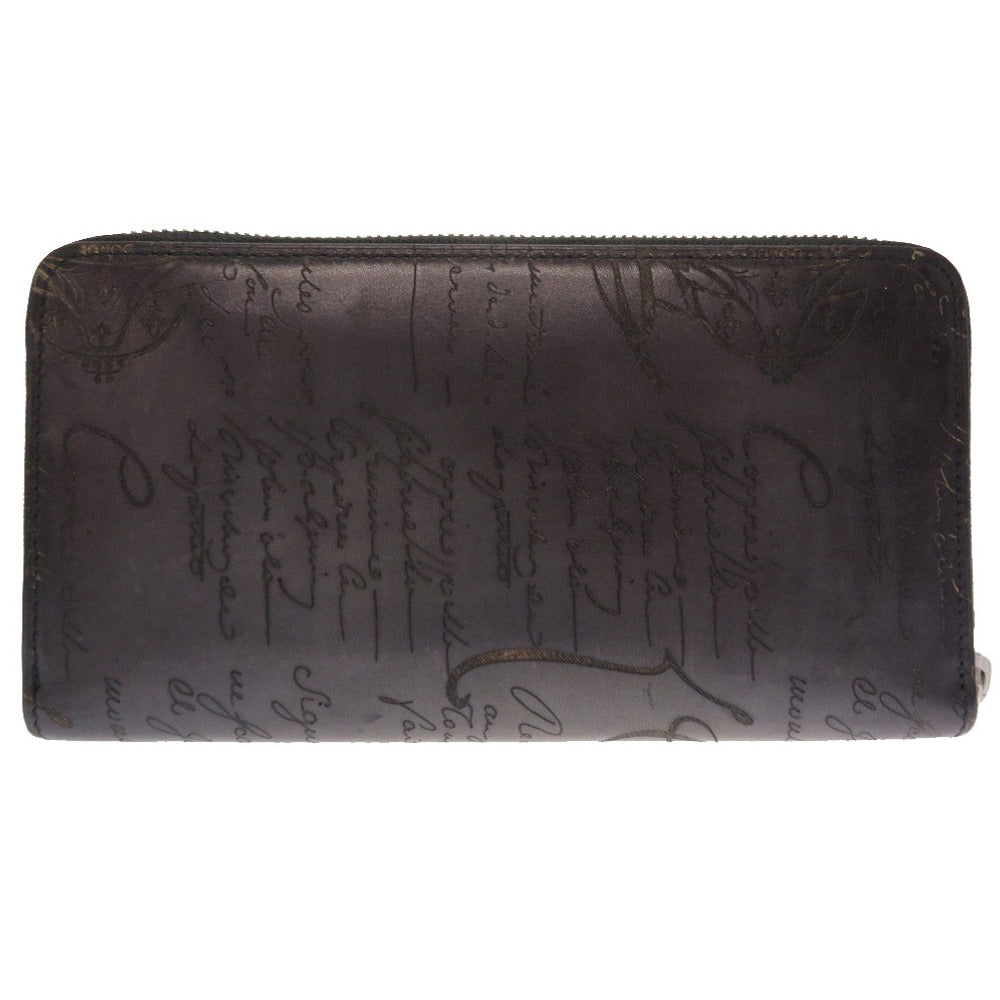 美品 ベルルッティ カリグラフィ ヴェネチアンレザー ネイビー ラウンドファスナー長財布 財布 紺 0004 【中古】 BERLUTI メンズ