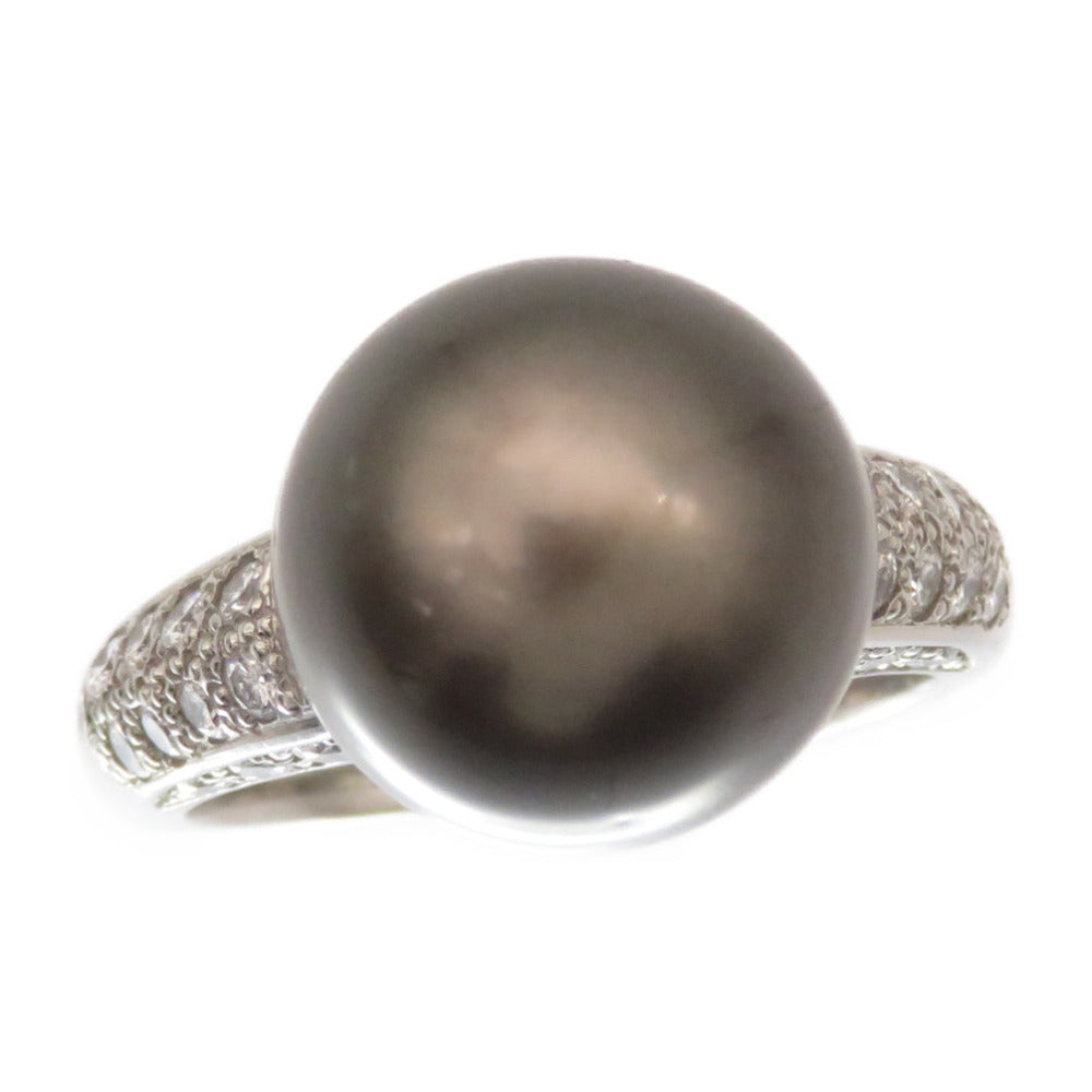 美品 ブラックパール 黒蝶真珠 12.3mm ダイヤ0.48ct Pt900 リング 指輪 14号 0011【中古】ジュエリー レディース
