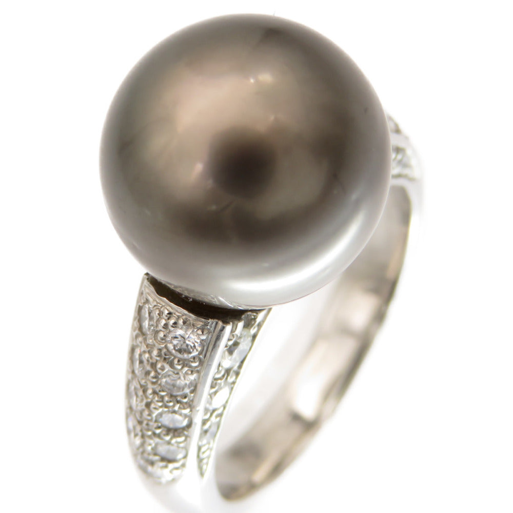 美品 ブラックパール 黒蝶真珠 12.3mm ダイヤ0.48ct Pt900 リング 指輪 14号 0011【中古】ジュエリー レディース