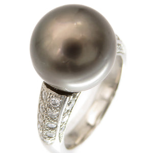 美品 ブラックパール 黒蝶真珠 12.3mm ダイヤ0.48ct Pt900 リング 指輪 14号 0011【中古】ジュエリー レディース