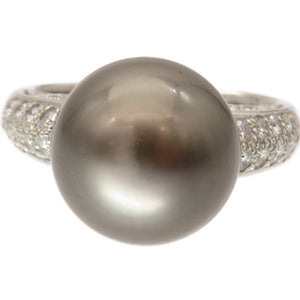 美品 ブラックパール 黒蝶真珠 12.3mm ダイヤ0.48ct Pt900 リング 指輪 14号 0011【中古】ジュエリー レディース