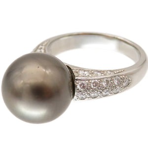 美品 ブラックパール 黒蝶真珠 12.3mm ダイヤ0.48ct Pt900 リング 指輪 14号 0011【中古】ジュエリー レディース