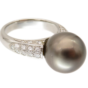 美品 ブラックパール 黒蝶真珠 12.3mm ダイヤ0.48ct Pt900 リング 指輪 14号 0011【中古】ジュエリー レディース
