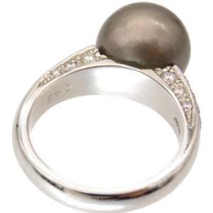 美品 ブラックパール 黒蝶真珠 12.3mm ダイヤ0.48ct Pt900 リング 指輪 14号 0011【中古】ジュエリー レディース