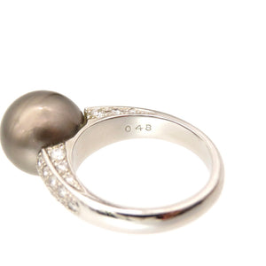 美品 ブラックパール 黒蝶真珠 12.3mm ダイヤ0.48ct Pt900 リング 指輪 14号 0011【中古】ジュエリー レディース