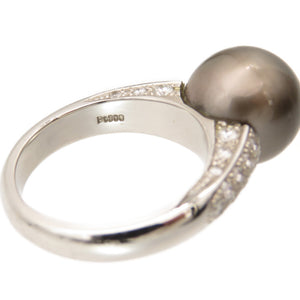 美品 ブラックパール 黒蝶真珠 12.3mm ダイヤ0.48ct Pt900 リング 指輪 14号 0011【中古】ジュエリー レディース