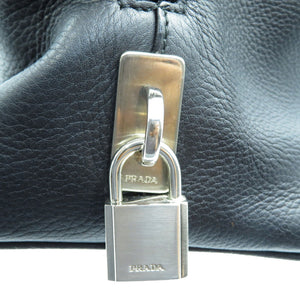 美品 プラダ レザー ハンドバッグ トートバッグ ブラック 黒 シルバー金具 鍵 カデナ クロシェット 0014【中古】PRADA