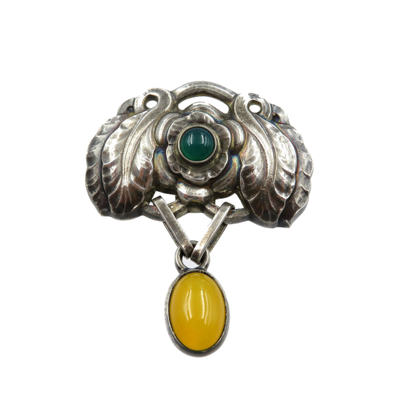 ジョージジェンセン シルバー925 アゲート シルバー グリーン イエロー ブローチ0051【中古】GEORG JENSEN