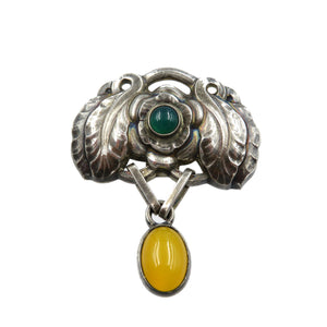 ジョージジェンセン シルバー925 アゲート シルバー グリーン イエロー ブローチ0051【中古】GEORG JENSEN