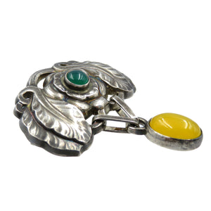 ジョージジェンセン シルバー925 アゲート シルバー グリーン イエロー ブローチ0051【中古】GEORG JENSEN