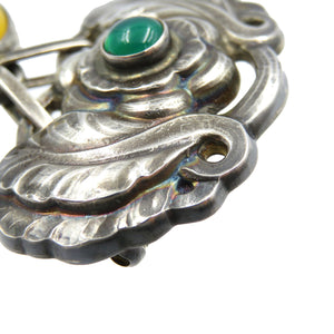 ジョージジェンセン シルバー925 アゲート シルバー グリーン イエロー ブローチ0051【中古】GEORG JENSEN