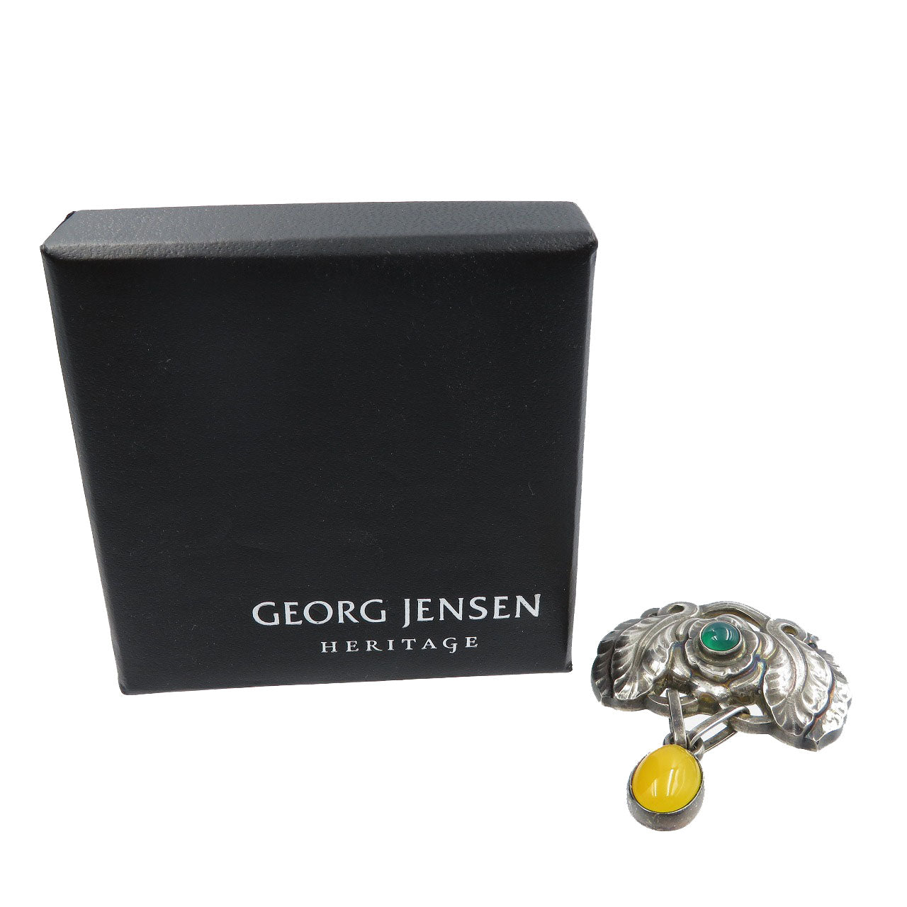 ジョージジェンセン シルバー925 アゲート シルバー グリーン イエロー ブローチ0051【中古】GEORG JENSEN