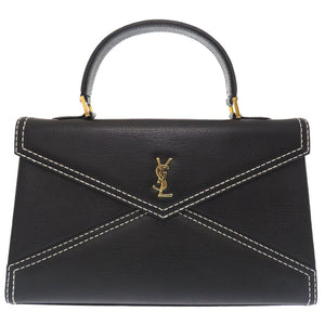 新品同様 イヴ サンローラン ヴィンテージ YSL レザー ブラック ホワイトステッチ ゴールド金具 ハンドバッグ バッグ 黒 0071 【中古】 YVES SAINT LAURENT