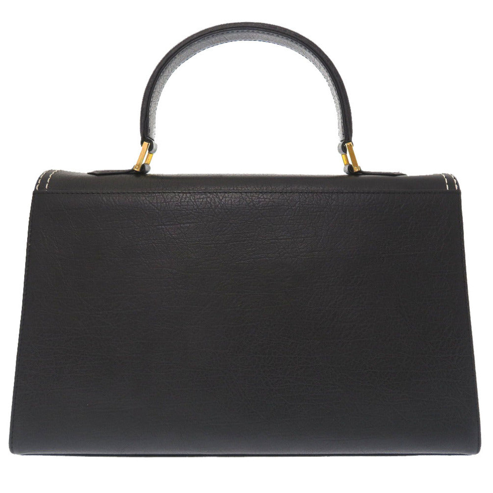 新品同様 イヴ サンローラン ヴィンテージ YSL レザー ブラック ホワイトステッチ ゴールド金具 ハンドバッグ バッグ 黒 0071 【中古】 YVES SAINT LAURENT