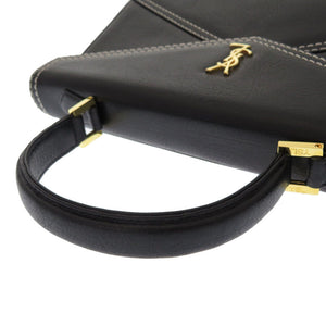 新品同様 イヴ サンローラン ヴィンテージ YSL レザー ブラック ホワイトステッチ ゴールド金具 ハンドバッグ バッグ 黒 0071 【中古】 YVES SAINT LAURENT