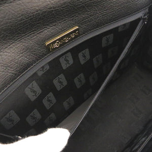 新品同様 イヴ サンローラン ヴィンテージ YSL レザー ブラック ホワイトステッチ ゴールド金具 ハンドバッグ バッグ 黒 0071 【中古】 YVES SAINT LAURENT