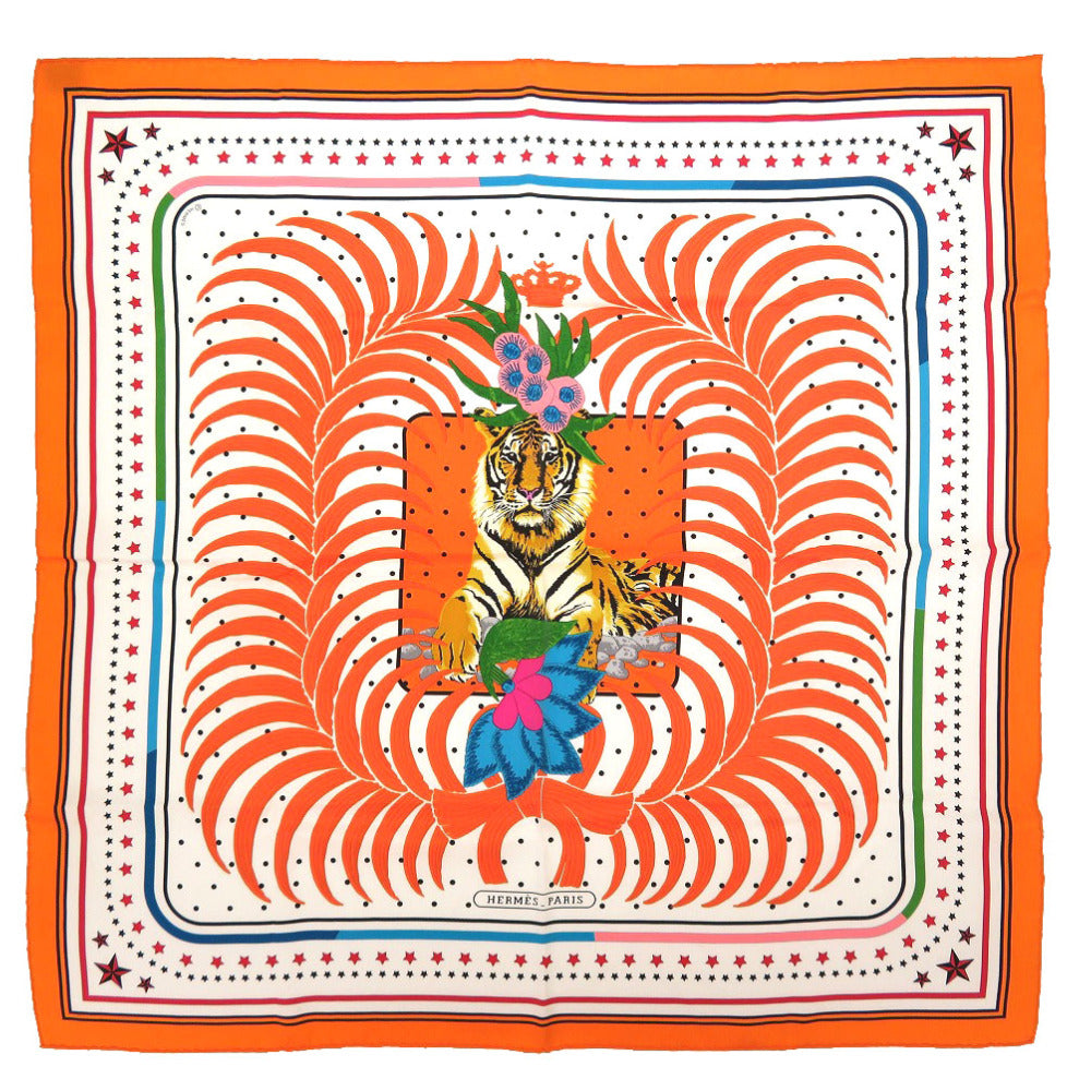 新品同様 エルメス カレ70 TIGRE ROYAL 王者の虎 フルリ スカーフ シルク オレンジ 0096 【中古】 HERMES