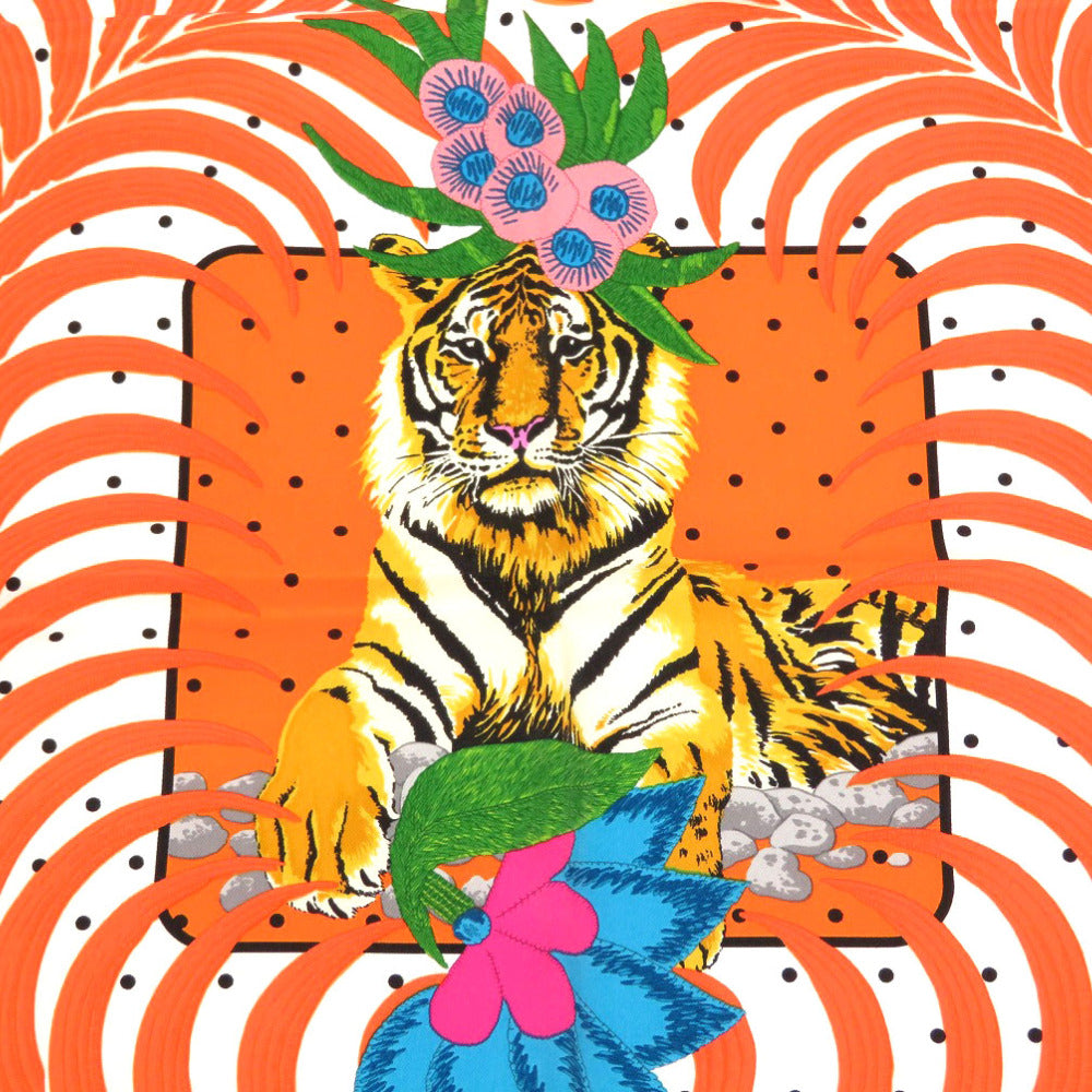 新品同様 エルメス カレ70 TIGRE ROYAL 王者の虎 フルリ スカーフ シルク オレンジ 0096 【中古】 HERMES