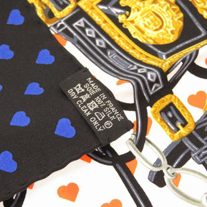新品同様 エルメス カレ45 Brides de Gala LOVE ブリッド ドゥ ガラ ラヴ シルク ブラック ホワイト ブルー オレンジ スカーフ 0098 【中古】 HERMES