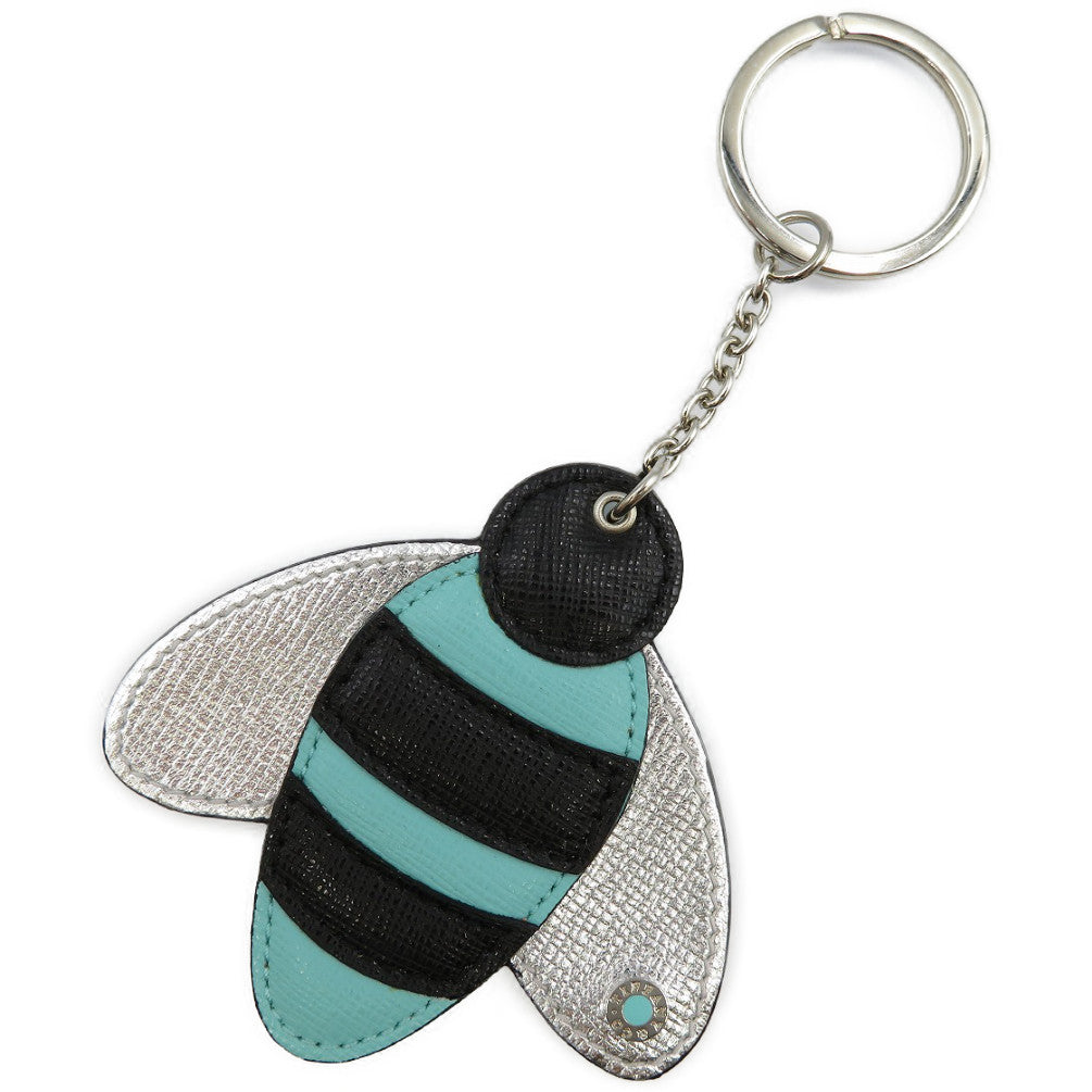 未使用 ティファニー 蜂 レザー シルバー金具 ブルー ブラック シルバー キーホルダー キーリング 0101【中古】TIFFANY&Co.