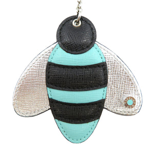 未使用 ティファニー 蜂 レザー シルバー金具 ブルー ブラック シルバー キーホルダー キーリング 0101【中古】TIFFANY&Co.