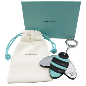 未使用 ティファニー 蜂 レザー シルバー金具 ブルー ブラック シルバー キーホルダー キーリング 0101【中古】TIFFANY&Co.