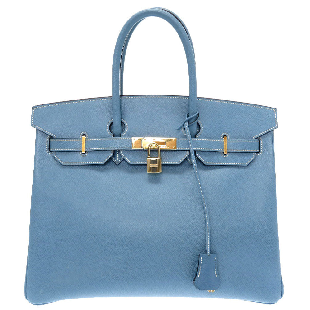 美品 エルメス バーキン35 クシュベル ブルージーン ゴールド金具 □F刻印 ハンドバッグ バッグ 青 0005 【中古】 HERMES