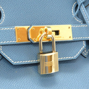 美品 エルメス バーキン35 クシュベル ブルージーン ゴールド金具 □F刻印 ハンドバッグ バッグ 青 0005 【中古】 HERMES