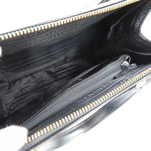 ジャンニ ヴェルサーチ サンバースト レザー ゴールド金具 ブラック 黒 ハンドバッグ 0043【中古】Gianni Versace