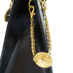 ジャンニ ヴェルサーチ サンバースト レザー ゴールド金具 ブラック 黒 ハンドバッグ 0043【中古】Gianni Versace