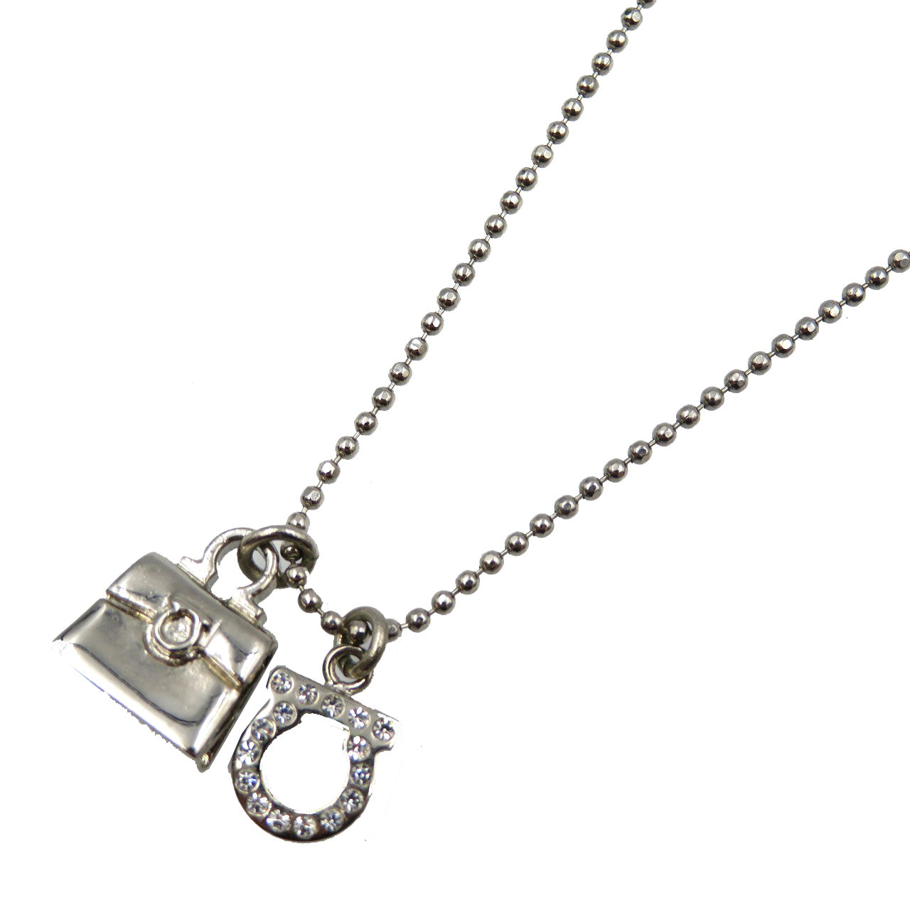 サルヴァトーレフェラガモ ガンチーニ ハンドバッグモチーフ メタル シルバー ネックレス 0056【中古】Salvatore Ferragamo
