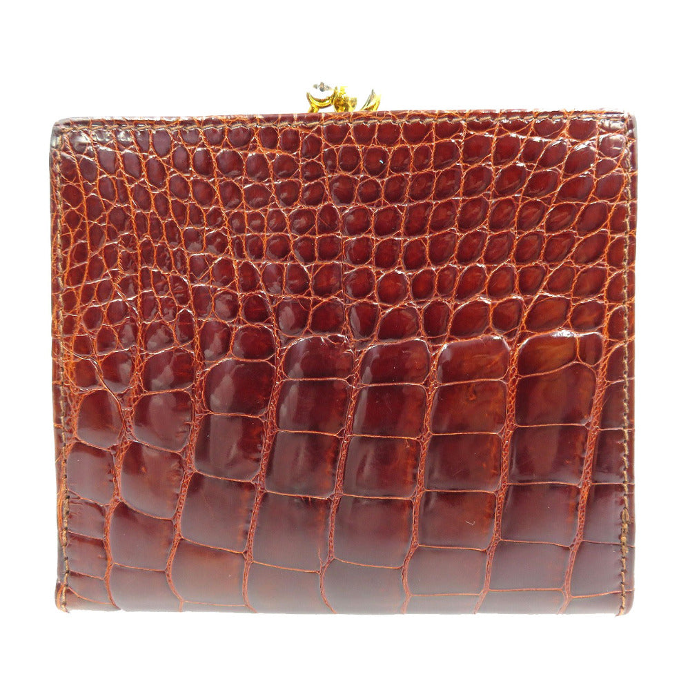 美品 サルヴァトーレフェラガモ 220048 ガンチーニ クロコ型押しレザー ゴールド金具 ブラウン 茶 三つ折り財布 がま口 0064【中古】Salvatore Ferragamo