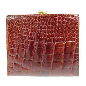 美品 サルヴァトーレフェラガモ 220048 ガンチーニ クロコ型押しレザー ゴールド金具 ブラウン 茶 三つ折り財布 がま口 0064【中古】Salvatore Ferragamo