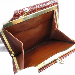 美品 サルヴァトーレフェラガモ 220048 ガンチーニ クロコ型押しレザー ゴールド金具 ブラウン 茶 三つ折り財布 がま口 0064【中古】Salvatore Ferragamo