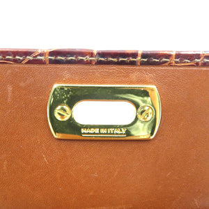 美品 サルヴァトーレフェラガモ 220048 ガンチーニ クロコ型押しレザー ゴールド金具 ブラウン 茶 三つ折り財布 がま口 0064【中古】Salvatore Ferragamo