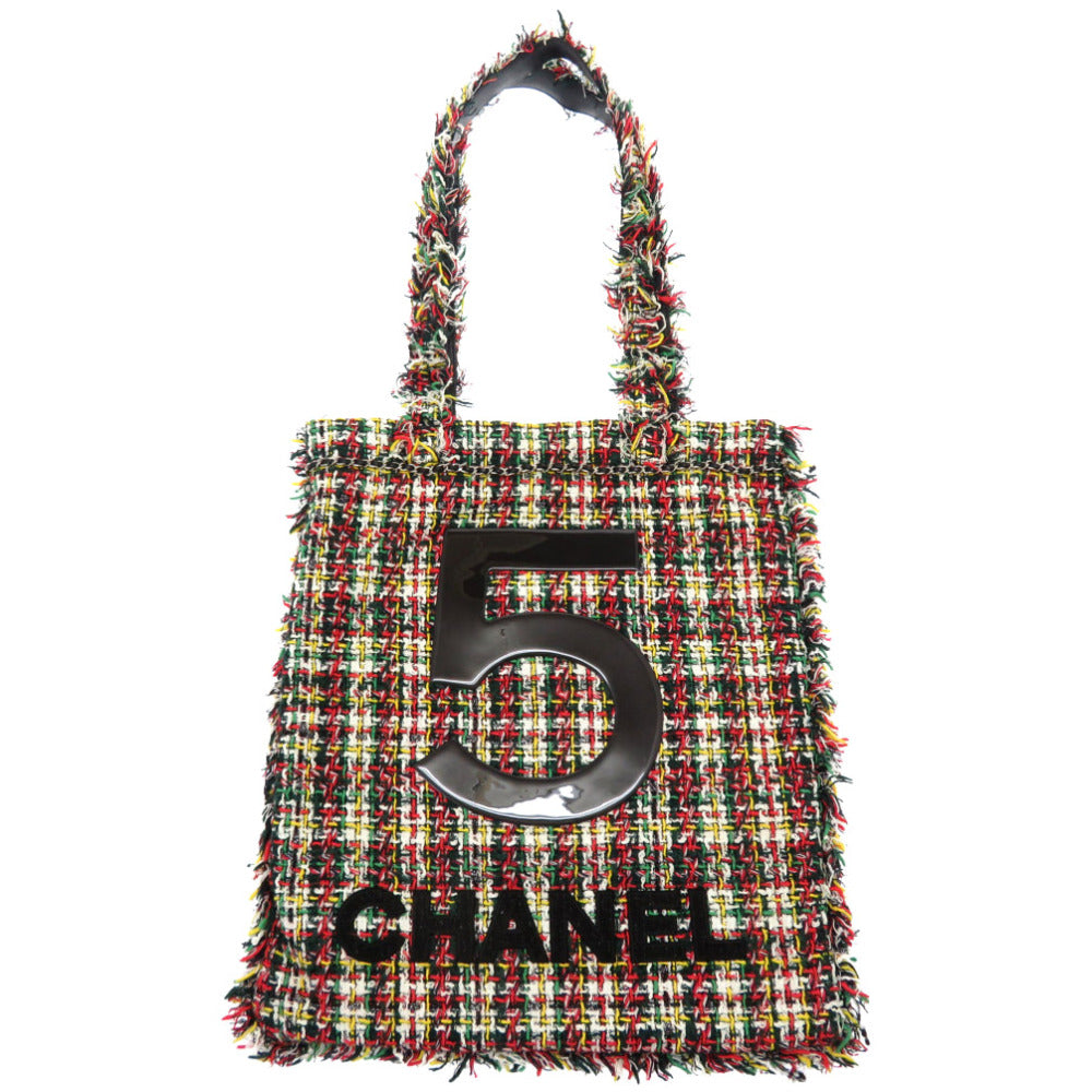 美品 シャネル No5 ツイード ショッピング トート バッグ チェーン マルチカラー 0089【中古】CHANEL