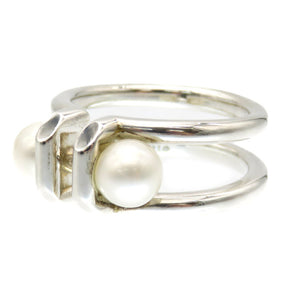 美品 ティファニー ハードウェア ダブルパール リング 指輪 シルバー925/真珠 8号 シルバー アクセサリー 0120【中古】TIFFANY&Co. レディース