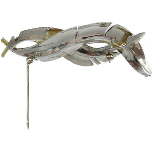 ティファニー シルバー925 18金 ヴィンテージ Wフェザー 羽 ブローチ シルバー イエローゴールド 0133【中古】TIFFANY&Co.