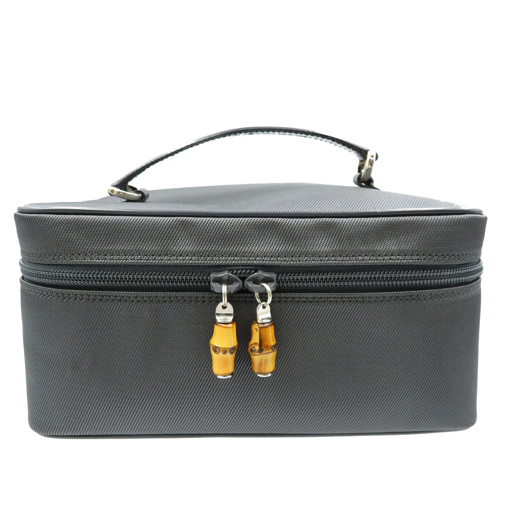 新品同様 グッチ バンブー キャンバス シルバー金具 ブラック 黒 バニティバッグ 化粧ポーチ 0136【中古】GUCCI