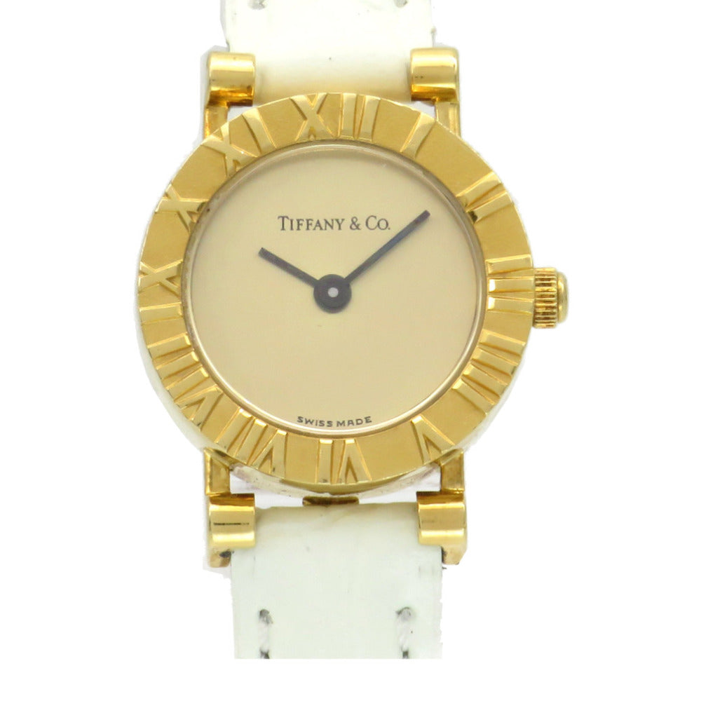 美品 ティファニー アトラス K18YG 金無垢 D286.753 クオーツ 腕時計 型押しレザー ゴールド 0138【中古】TIFFANY&Co. レディース
