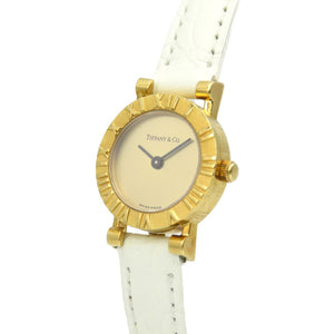 美品 ティファニー アトラス K18YG 金無垢 D286.753 クオーツ 腕時計 型押しレザー ゴールド 0138【中古】TIFFANY&Co. レディース