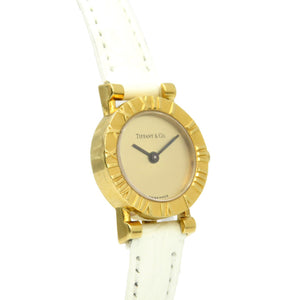 美品 ティファニー アトラス K18YG 金無垢 D286.753 クオーツ 腕時計 型押しレザー ゴールド 0138【中古】TIFFANY&Co. レディース