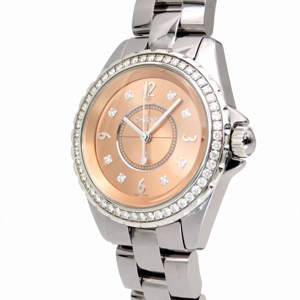 美品 シャネル J12 クロマティック H2563 ダイヤべゼル クオーツ 腕時計 チタンセラミック ピンク 0005【中古】CHANEL レディース