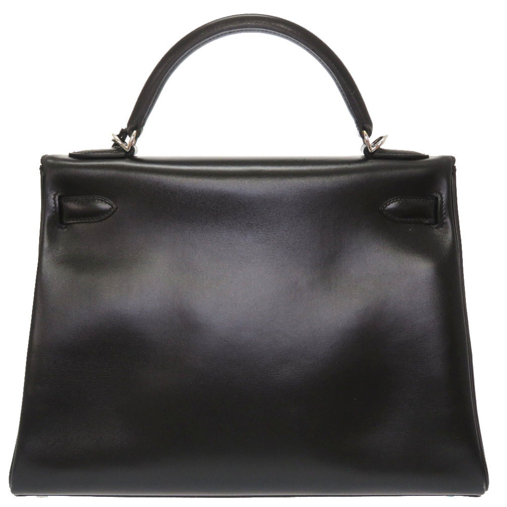 美品 エルメス ケリー32 内縫い ボックスカーフ ブラック シルバー金具 新金具 □L刻印 ハンドバッグ バッグ 黒 0017 【中古】 HERMES