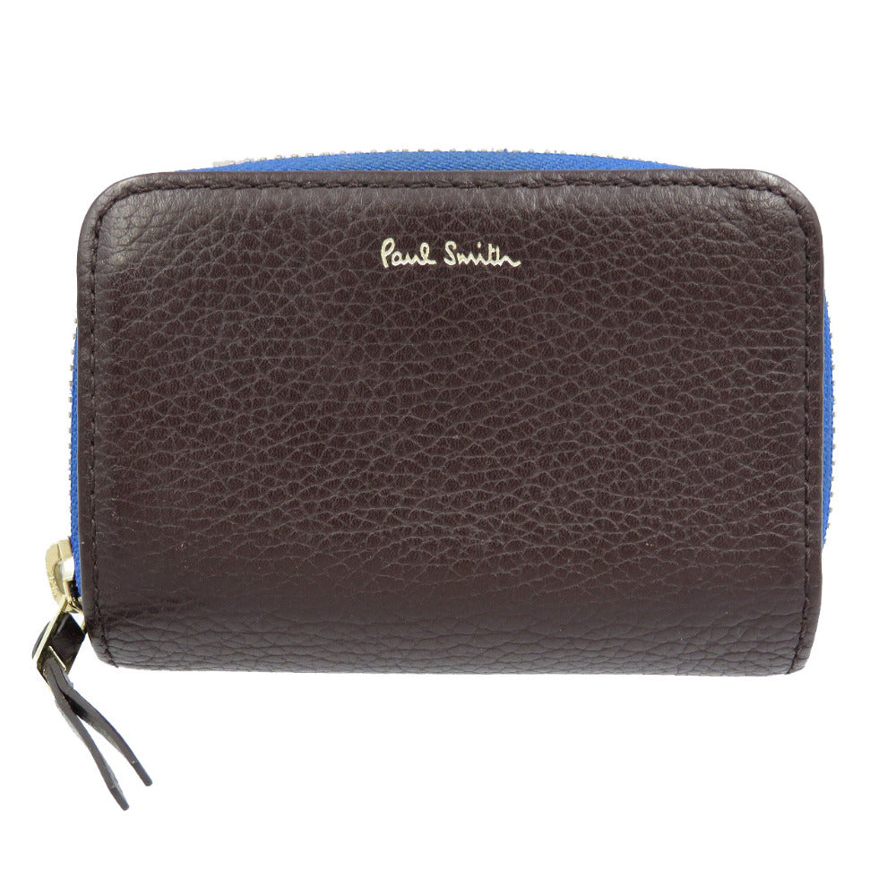ポールスミス コントラストジップ レザー シルバー金具 ワイン ブラウン 茶 4連 キーケース コインケース 0047【中古】Paul Smith