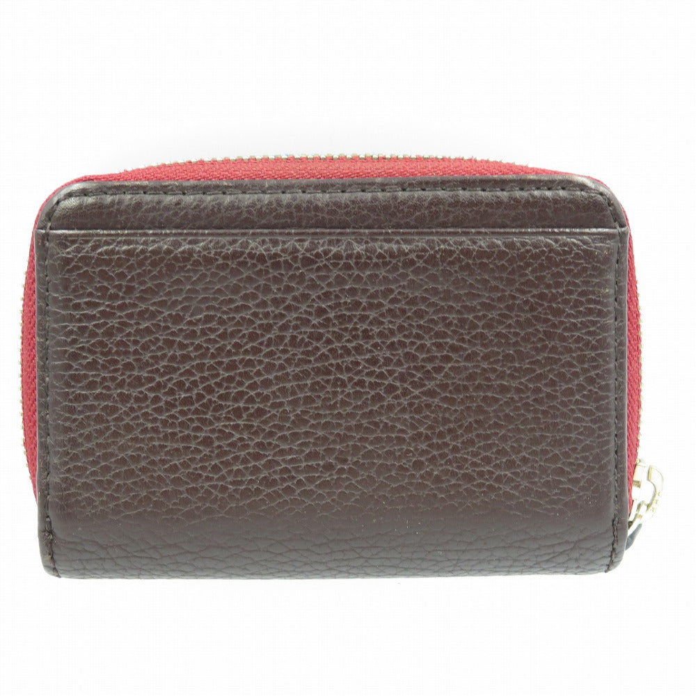 ポールスミス コントラストジップ レザー シルバー金具 ワイン ブラウン 茶 4連 キーケース コインケース 0047【中古】Paul Smith