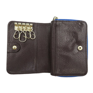 ポールスミス コントラストジップ レザー シルバー金具 ワイン ブラウン 茶 4連 キーケース コインケース 0047【中古】Paul Smith