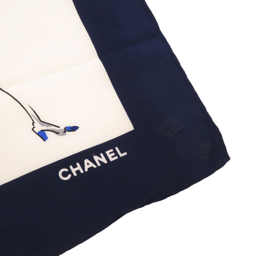 シャネル ココシャネル シルク ベージュ ネイビー スカーフ 0089 【中古】 CHANEL